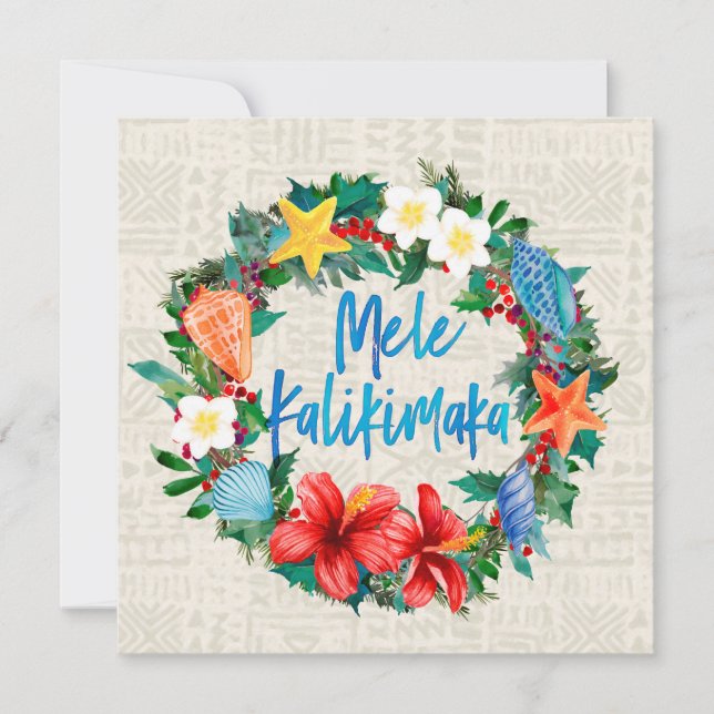 Tarjeta Festiva Wreath de los Navidades hawaianos Mele Kalikimaka (Anverso)