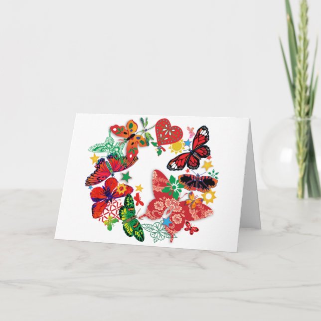 Tarjeta Festiva 'Wreath de mariposa' (Anverso)