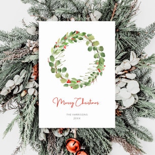 Tarjeta Festiva Wreath de Navidades acuarelas modernas