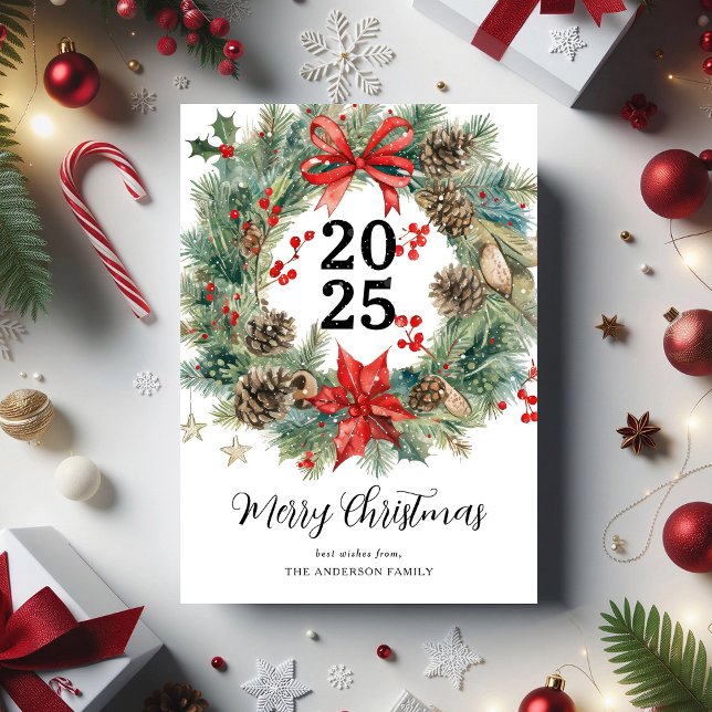 Tarjeta Festiva Wreath de Navidades de acuarela (Subido por el creador)