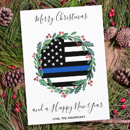 Tarjeta Festiva Wreath de Navidades delgados de la Línea Azul