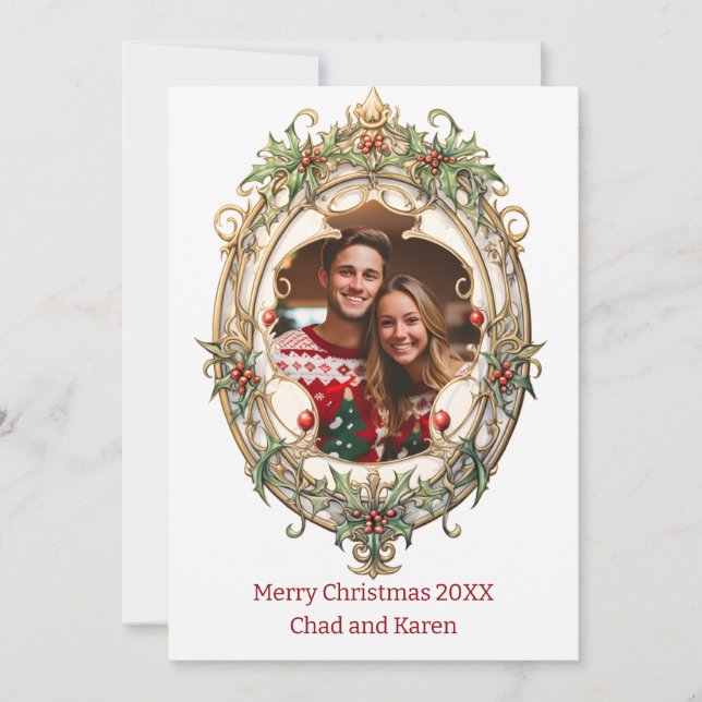 Tarjeta Festiva Wreath de Navidades personalizados (Anverso)
