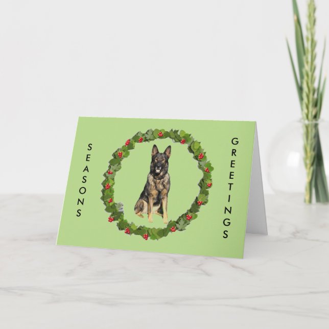 Tarjeta Festiva Wreath de pastor alemán (Anverso)