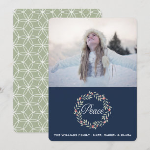 Tarjeta Festiva Wreath de paz   Personalizado Photo Holiday Greeti