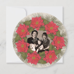 Tarjeta Festiva Wreath de poinsettia acuarela con tu foto