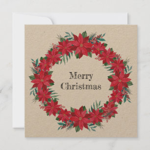 Tarjeta Festiva Wreath de poinsettia roja