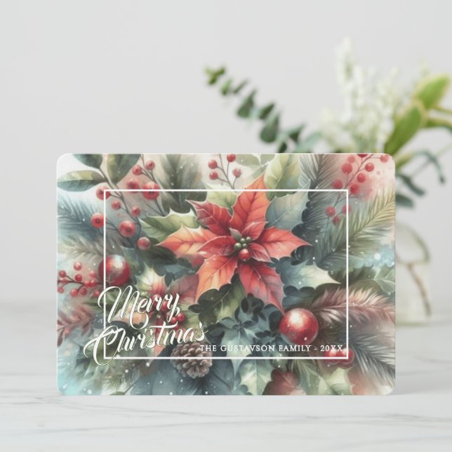 Tarjeta Festiva Wreath de vacaciones de la Moda de moda Red Floral (Anverso de pie)