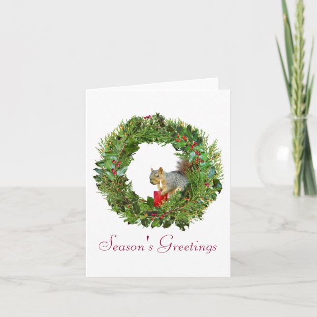 Tarjeta Festiva Wreath de velas de ardilla (Anverso)