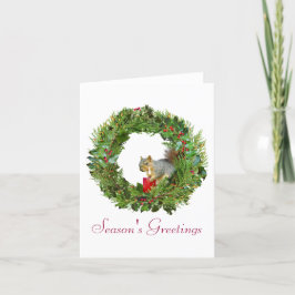 Tarjeta Festiva Wreath de velas de ardilla