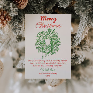 Tarjeta Festiva Wreath De Vestido Rojo Retro No Navidades De Fotog