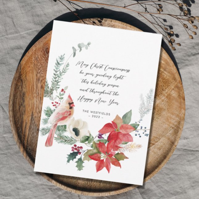 Tarjeta Festiva Wreath del Cardenal de Invierno Red Poinsettias Gr (Subido por el creador)