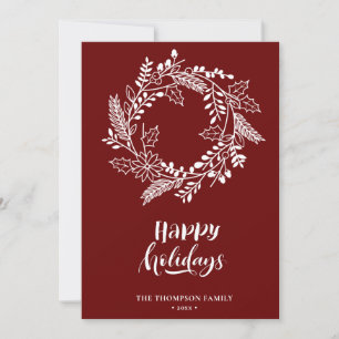 Tarjeta Festiva Wreath floral natural   Rojo de Poinsettia Pine Bo