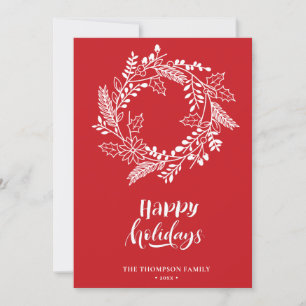 Tarjeta Festiva Wreath floral natural Rojo de Poinsettia Pine Bo