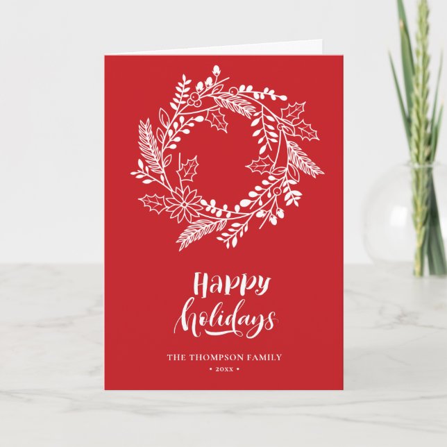 Tarjeta Festiva Wreath floral natural | Rojo de Poinsettia Pine Bo (Anverso)