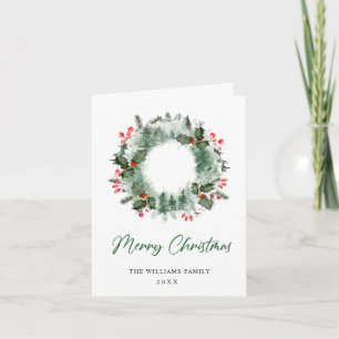 Tarjeta Festiva Wreath Holly Berry Pine Forest Navidades