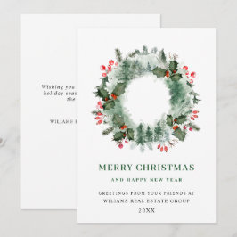 Tarjeta Festiva Wreath Holly Berry Pine Forest Navidades