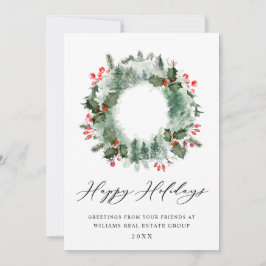 Tarjeta Festiva Wreath Holly Berry Pine Forest Navidades