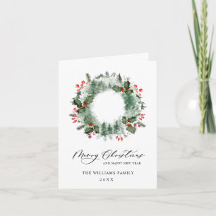 Tarjeta Festiva Wreath Holly Berry Pine Forest Navidades