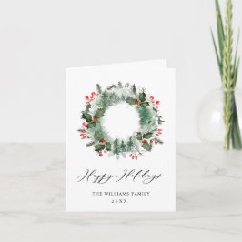 Tarjeta Festiva Wreath Holly Berry Pine Forest Navidades