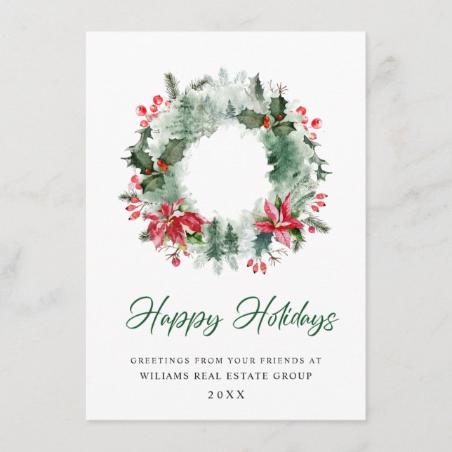 Tarjeta Festiva Wreath Holly Berry Pine Forest Navidades