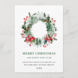 Tarjeta Festiva Wreath Holly Berry Pine Forest Navidades