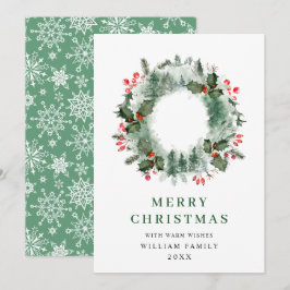 Tarjeta Festiva Wreath Holly Berry Pine Forest Navidades