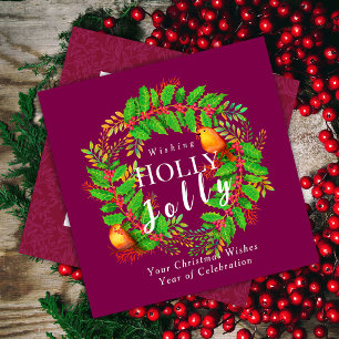 Tarjeta Festiva Wreath Holly Jolly Family Wine
