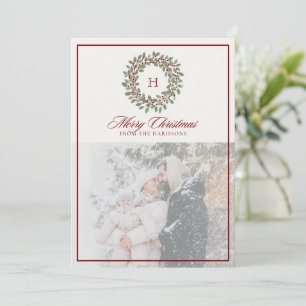 Tarjeta Festiva Wreath, marco rojo, foto monográfica