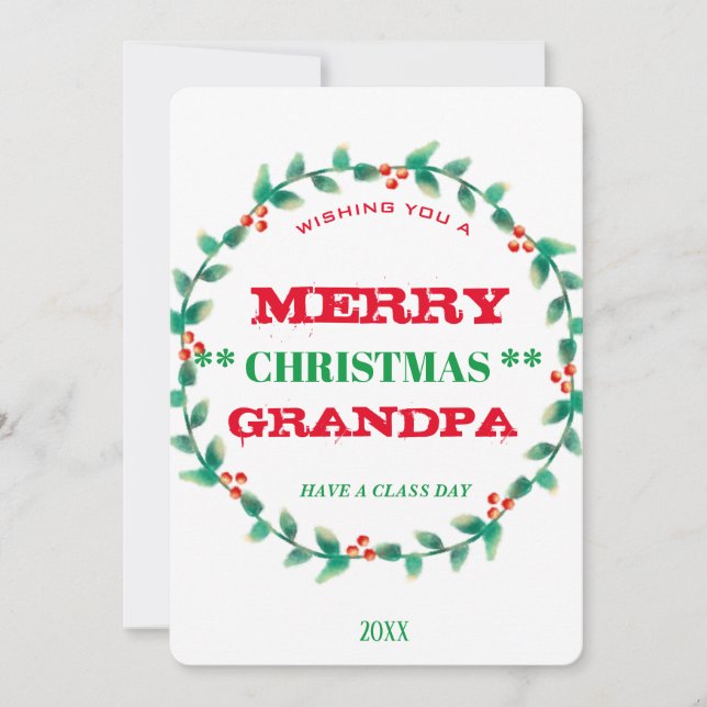 Tarjeta Festiva Wreath Merry Christmas Grandpa Personalizada (Anverso)