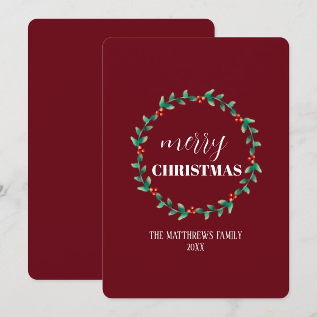 Tarjeta Festiva Wreath Merry Christmas Nombre personalizado (Anverso / Reverso)