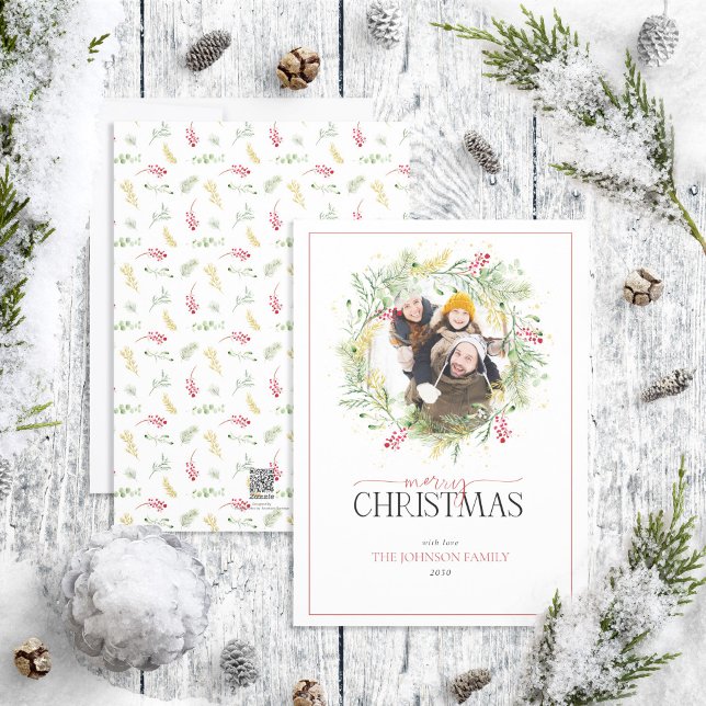 Tarjeta Festiva Wreath Merry Christmas Photo (Subido por el creador)