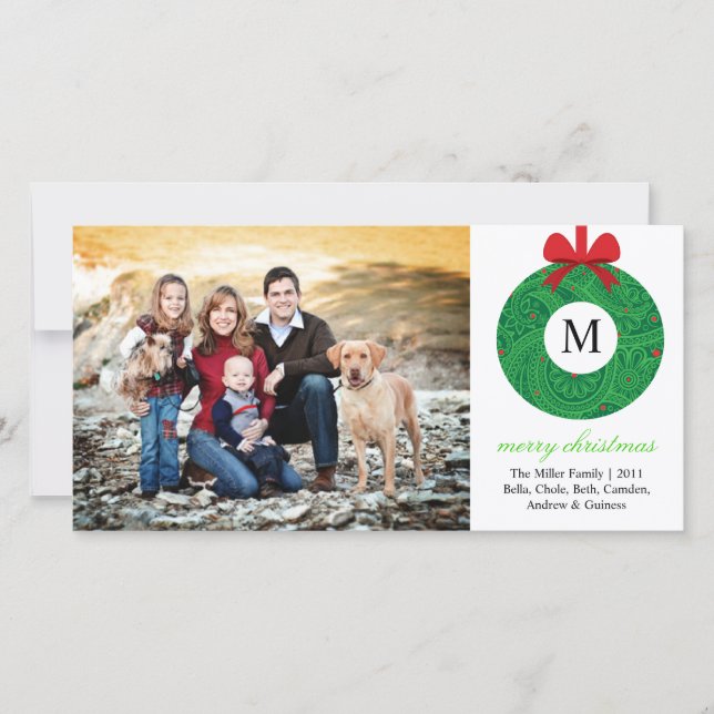 Tarjeta Festiva Wreath monograma (Anverso)