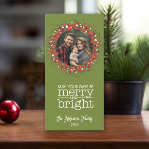 Tarjeta Festiva Wreath, Navidades de foto - ramas y bayas