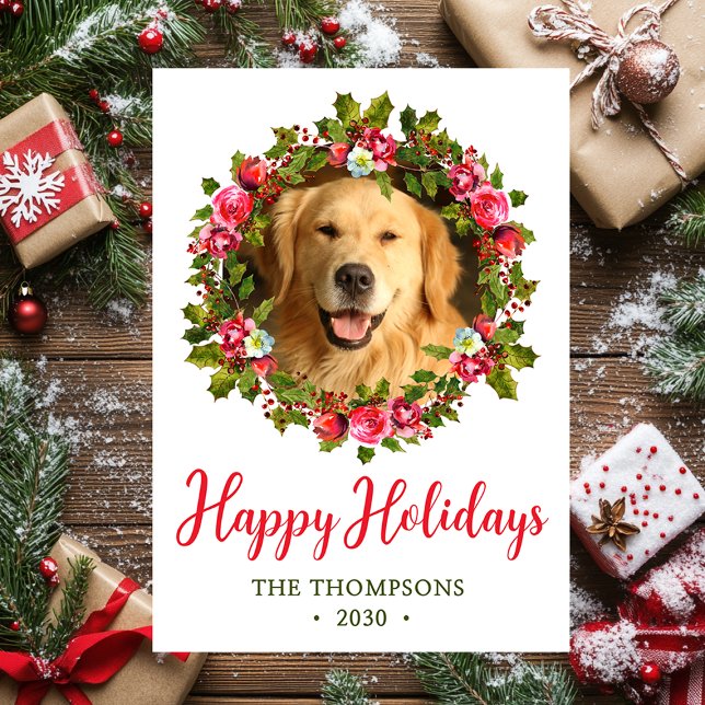 Tarjeta Festiva Wreath, Navidades de fotografía de perro (Subido por el creador)