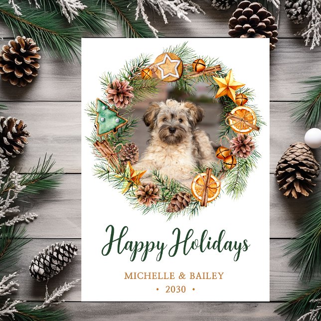 Tarjeta Festiva Wreath, Navidades de fotografía de perro (Subido por el creador)