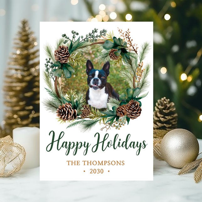 Tarjeta Festiva Wreath, Navidades de fotografía de perro (Subido por el creador)