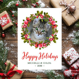 Tarjeta Festiva Wreath, Navidades de fotos de gatos