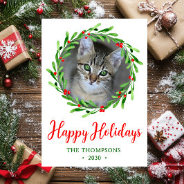 Tarjeta Festiva Wreath, Navidades de fotos de gatos