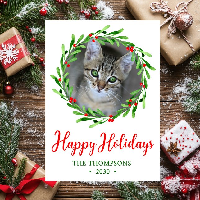 Tarjeta Festiva Wreath, Navidades de fotos de gatos (Subido por el creador)