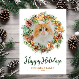 Tarjeta Festiva Wreath, Navidades de fotos de gatos