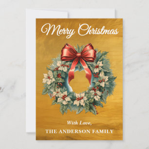 Tarjeta Festiva Wreath Navidades de Gold Holly Berry