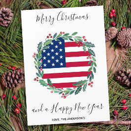 Tarjeta Festiva Wreath, Navidades de la bandera norteamericana de 