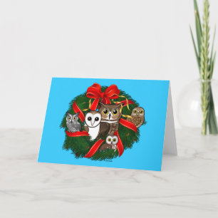 Tarjeta Festiva Wreath, Navidades de lechuzas Birdorables