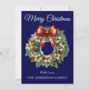 Tarjeta Festiva Wreath Navidades de Navy Blue Holly Berry