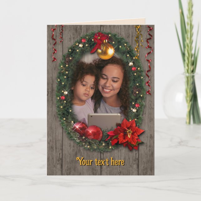 Tarjeta Festiva Wreath, Navidades de personalizable (Anverso)
