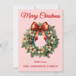 Tarjeta Festiva Wreath, Navidades de Pink Holly Berry