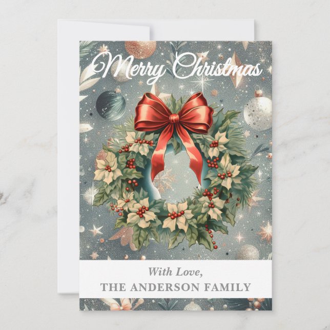 Tarjeta Festiva Wreath Navidades de Silver Holly Berry (Anverso)