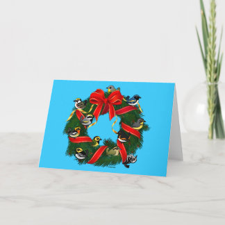 Tarjeta Festiva Wreath, Navidades de Warblers que se pueden conser