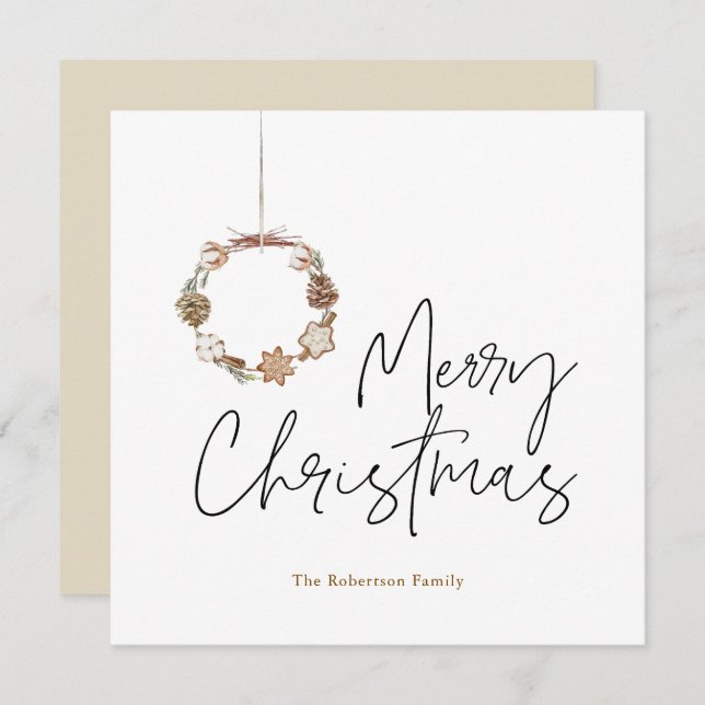 Tarjeta Festiva Wreath, Navidades minimalistas (Anverso / Reverso)