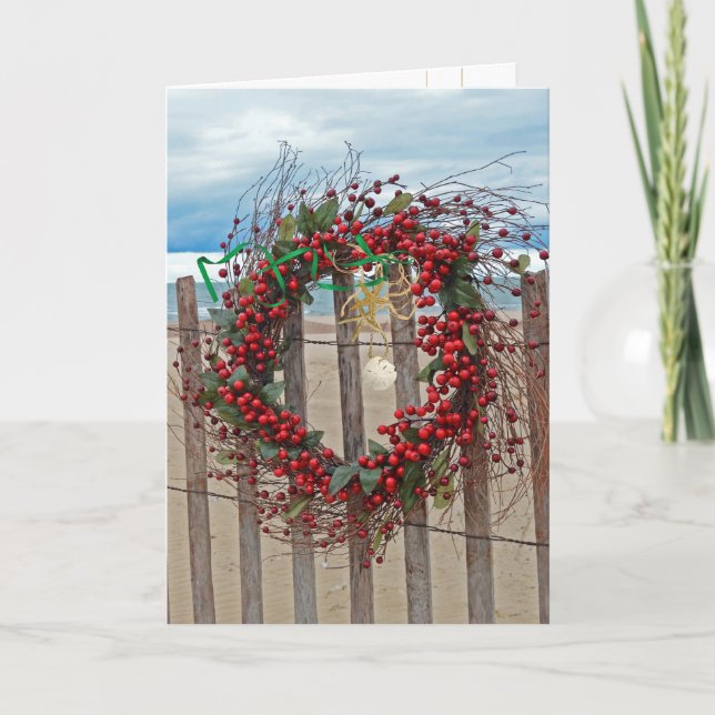 Tarjeta Festiva Wreath, Navidades tropicales (Anverso)